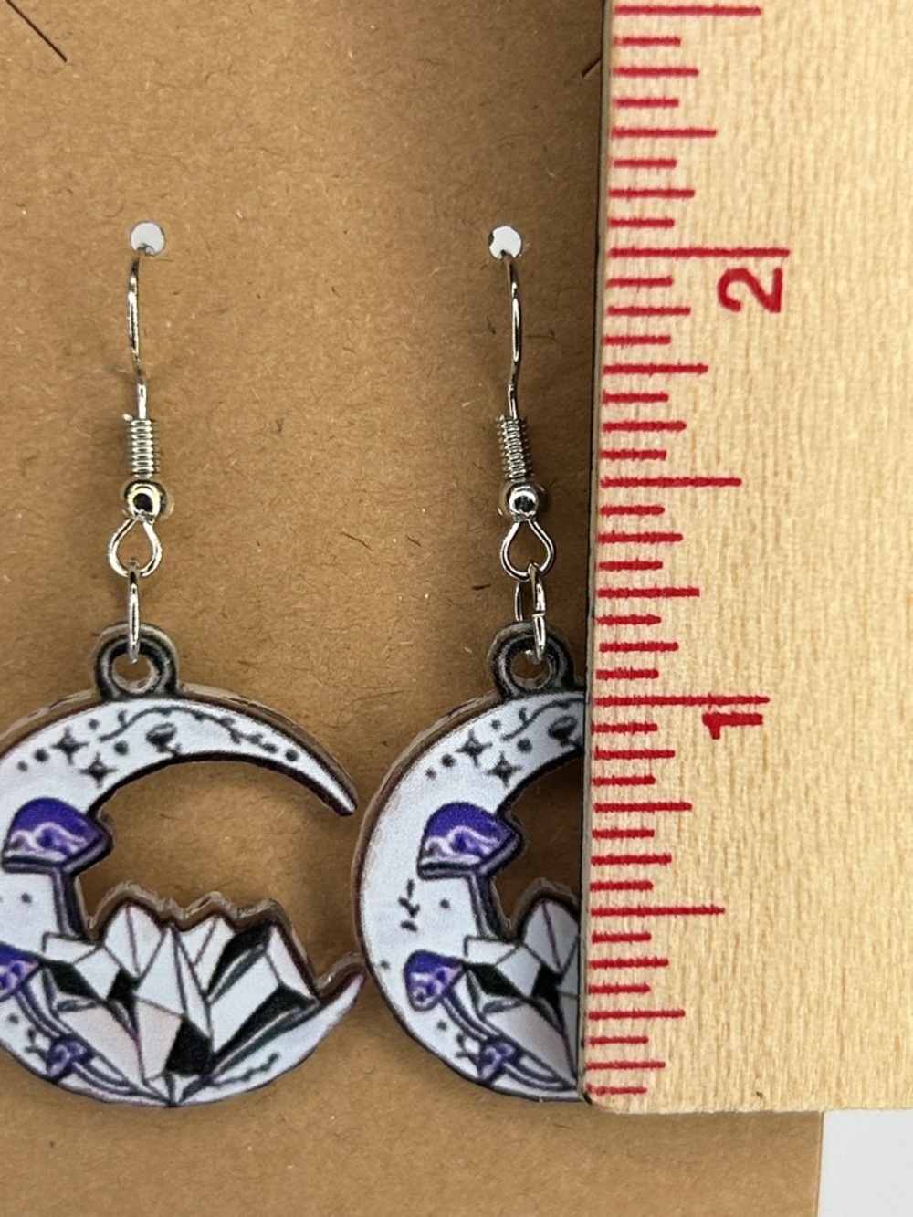 *LAST SET* Crescent Moon Crystal Cluster Earrings in White and Purple - Picture 2 of 3